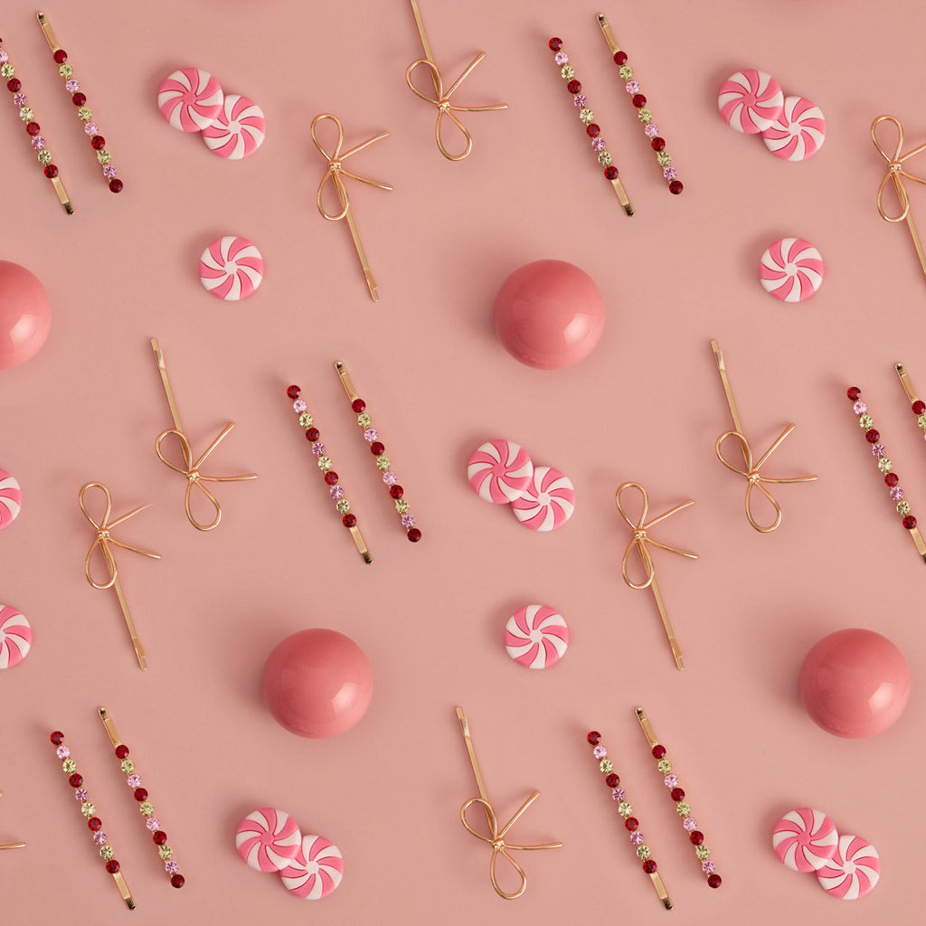 Red. Pink. & Green Gemstone and Bow Bobby Pins