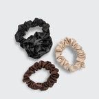 Black Rosette Ruched Satin Scrunchies