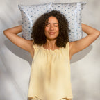 Satin Pillowcase in Pearlized Cream & Coastal Blue Print