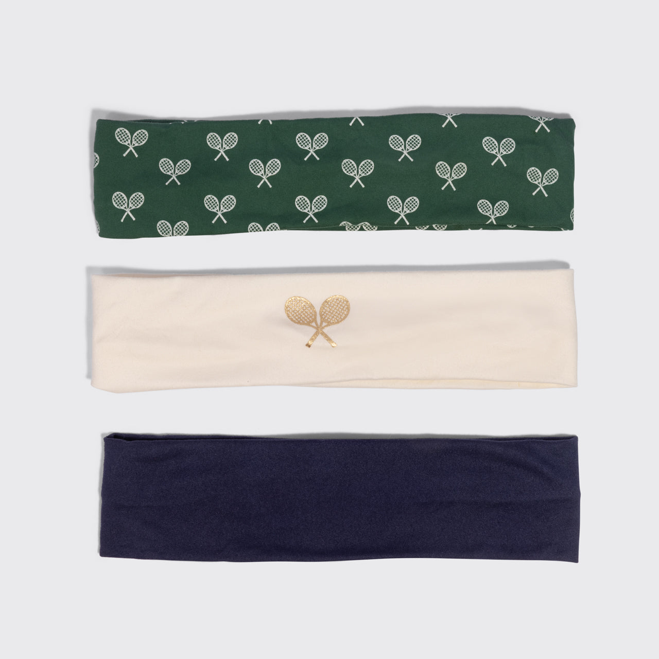Cream. Court Green & Navy Blue Active Headbands 3pc Set