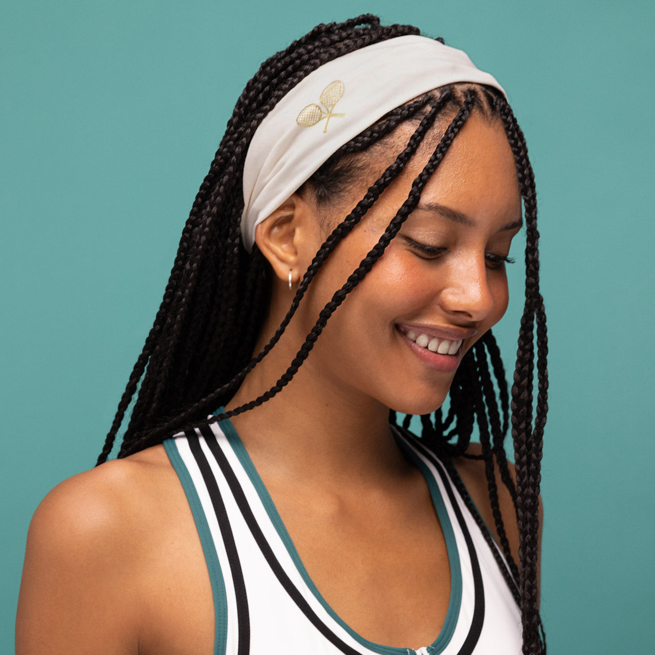 Cream. Court Green & Navy Blue Active Headbands 3pc Set