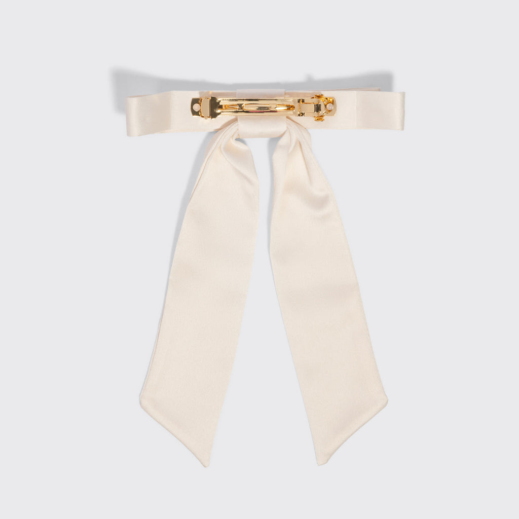 Cream Satin Bow Hair Clip
