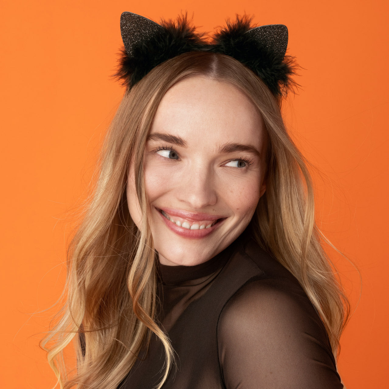 Black Glitter Satin Cat Ears Headband