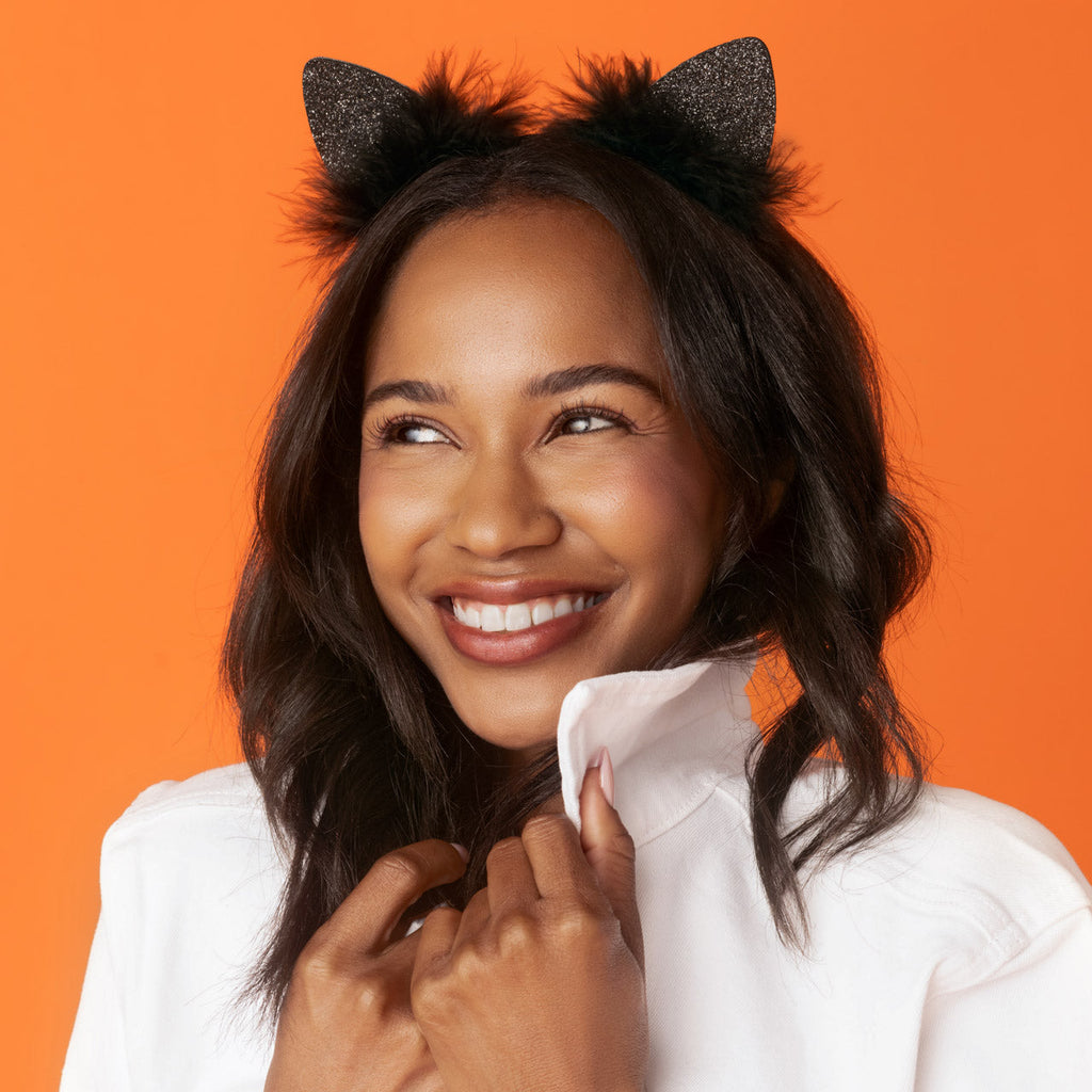 Black Glitter Satin Cat Ears Headband