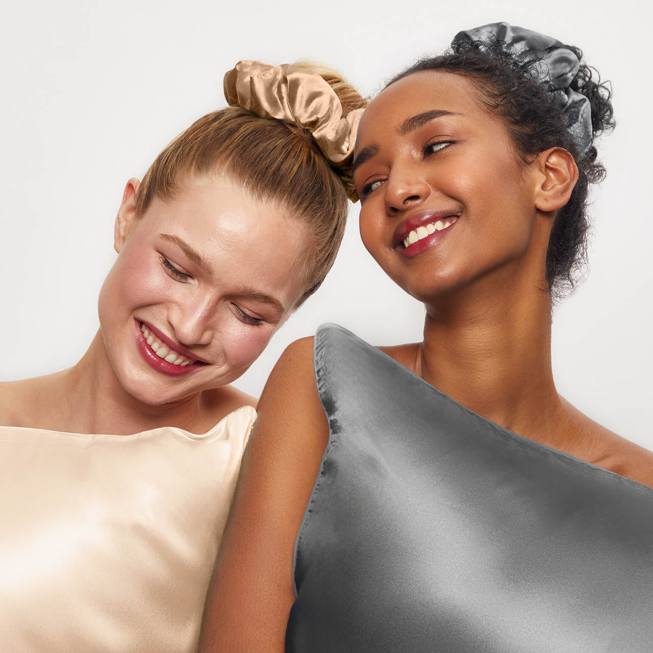 Charcoal & Gold Satin Pillow Scrunchies